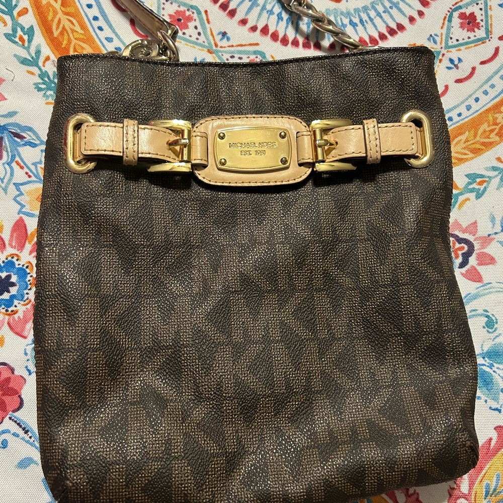 Michael Kors Dark Brown Shoulder Bag with Gold Accents